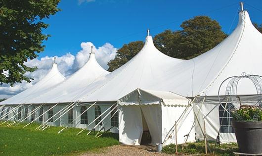 high-quality portable restrooms stationed at a wedding, meeting the needs of guests throughout the outdoor reception in Escondido